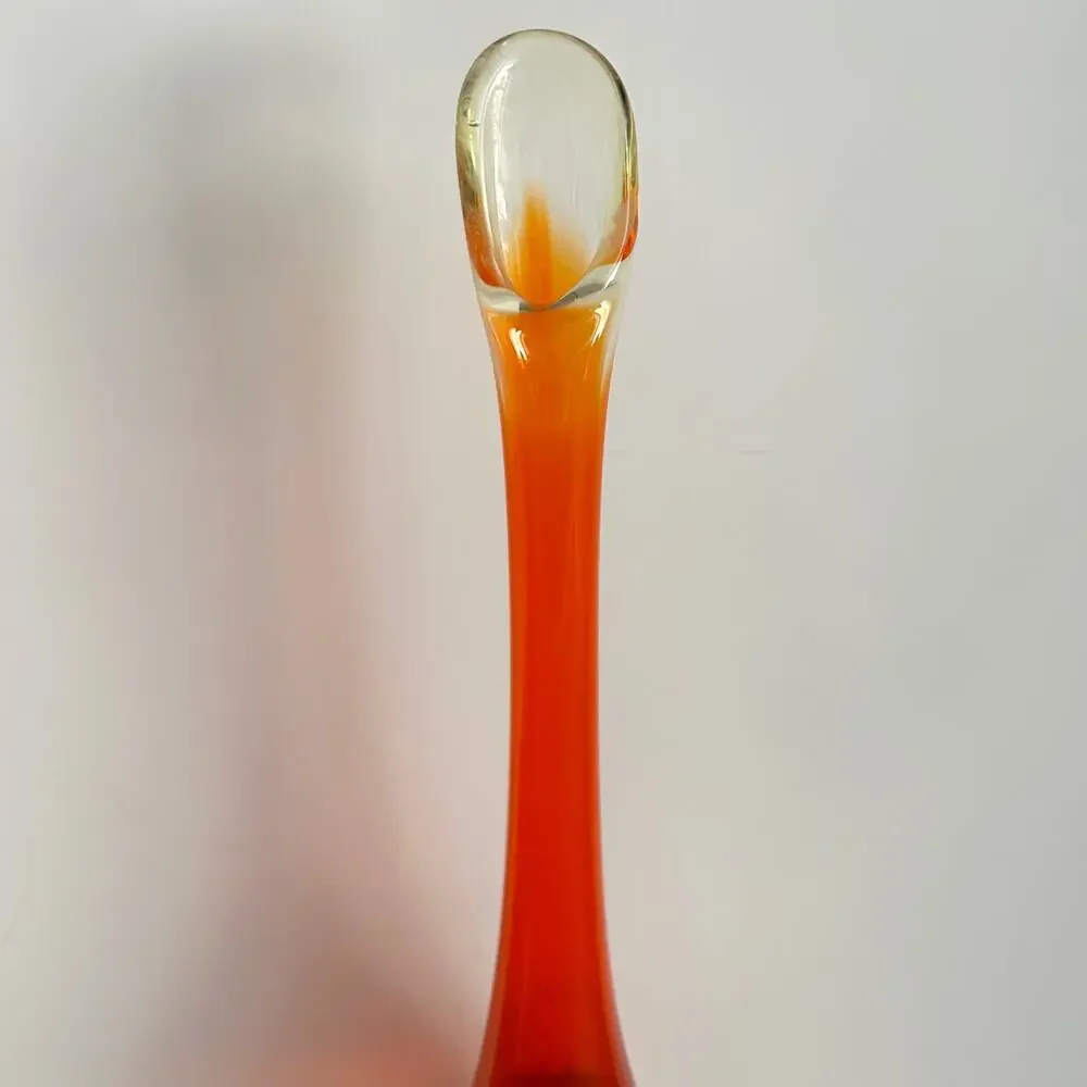 VTG Viking Amberina Swung Glass Footed Three Toed Draped 13” Tall Vase, It Glows